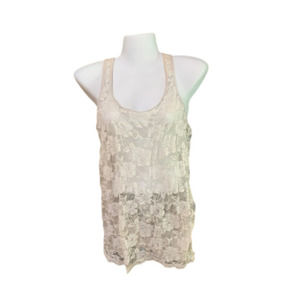 Feathers brand Size 1X White Mesh See-through Flower pattern Tank Top
